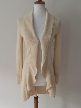 Lilly Pulitzer Cream Tan Open-Front Shawl Collar Sweater Cardigan 100 % Cashmere